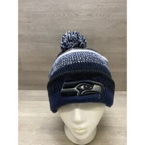 Seattle Seahawks Winter Beanie Blue White Pom Men's Embroidered Logo NFL